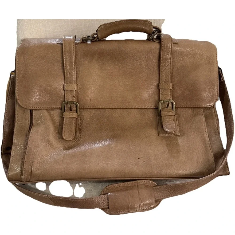 Lodis Brown Pebbled Leather Laptop Messenger Briefcase Bag‎ Expandable Business